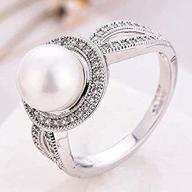 mausong women pearl & white sapphire silver ring: elegant wedding party jewelry, new size 6-10 (8) логотип