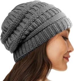 img 3 attached to 🧣 Satin Lined Cable Knit Winter Beanie Hats for Women and Men | Thick Chunky Cap with Silk Lining | Soft Slouchy Warm Hat