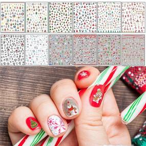 img 4 attached to TailaiMei Christmas Nail Decals Stickers - 1366 Pcs, 12 Sheets - Self-Adhesive Nail Art Decorations featuring Santa Claus, Snowflake, and Snowman Designs