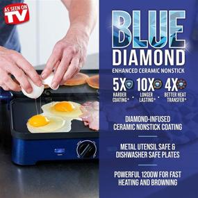 img 3 attached to Разогретая сковорода Blue Diamond Cookware Sizzle Griddle Deluxe 3-в-1 с керамическим антипригарным покрытием, электрической сковородой, грилем и вафельницей.