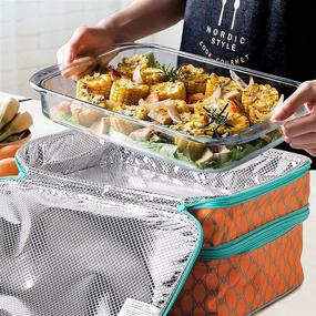 img 3 attached to 🍽️ Mier Double Casserole Carrier - Insulated Thermal Lunch Tote for Potluck Parties, Picnic, Beach - Fits 9 x 13 Inches Casserole Dish - Expandable - Orange