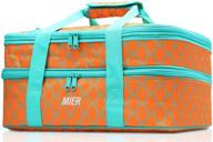 🍽️ mier double casserole carrier - insulated thermal lunch tote for potluck parties, picnic, beach - fits 9 x 13 inches casserole dish - expandable - orange logo