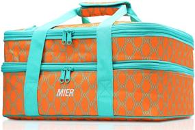 img 4 attached to 🍽️ Mier Double Casserole Carrier - Insulated Thermal Lunch Tote for Potluck Parties, Picnic, Beach - Fits 9 x 13 Inches Casserole Dish - Expandable - Orange