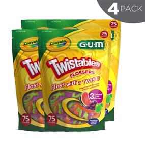 img 3 attached to 🍬 GUM-857R Crayola Twistables Flossers: Покрыты фтором, Сочные фруктовые вкусы, для детей от 3 лет и старше. 4 набора по 75 штук!