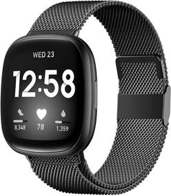 img 4 attached to Браслеты для Fitbit Sense и Versa 3 ZWGKKYGYH - браслет из нержавеющей стали с металлической сеткой и магнитной застёжкой, маленький, черного цвета, аксессуары для замены ремешка для мужчин и женщин