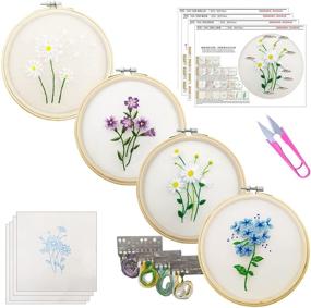 img 4 attached to 🧵 DJZNDINGJIEJIE Adults Embroidery Kit for Beginners - 4 Pack Cross Stitch Kits with Floral Plant Patterns