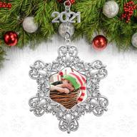 🎄 banberry designs 2021 christmas snowflake photo ornament with crystals and pearls - perfect for baby, family, senior, sports, school, wedding, and vacation pictures - includes gift/storage bag логотип