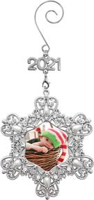 img 2 attached to 🎄 BANBERRY DESIGNS 2021 Christmas Snowflake Photo Ornament with Crystals and Pearls - Perfect for Baby, Family, Senior, Sports, School, Wedding, and Vacation Pictures - Includes Gift/Storage Bag