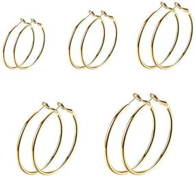 img 4 attached to 💎 Stylish and Hypoallergenic: 5 Pairs Big Hoop Earrings Set for Women - Stainless Steel, 14K Gold Plated & Black Silver - Perfect Jewelry Gift