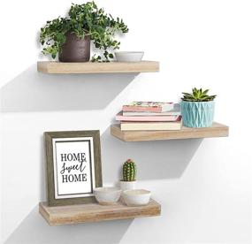 img 4 attached to 📚 Rustic Wood Ledge Shelves - Set of 3 Floating Wall Mounted Shelves, Wide Panel for Bedroom, Office, Kitchen, Living Room - 5.9" Deep