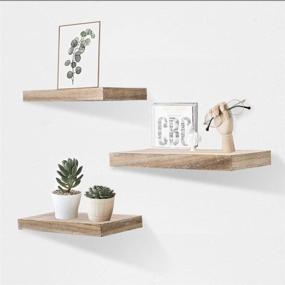 img 3 attached to 📚 Rustic Wood Ledge Shelves - Set of 3 Floating Wall Mounted Shelves, Wide Panel for Bedroom, Office, Kitchen, Living Room - 5.9" Deep