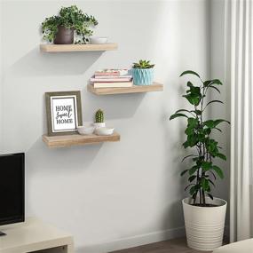 img 1 attached to 📚 Rustic Wood Ledge Shelves - Set of 3 Floating Wall Mounted Shelves, Wide Panel for Bedroom, Office, Kitchen, Living Room - 5.9" Deep