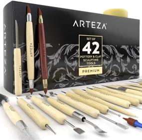 img 4 attached to 🏺 ARTEZA Pottery and Polymer Clay Tools, 42-Piece Sculpting Set with Wooden Handles and Steel Tips, Ideal for Pottery Modeling, Smoothing, Carving, and Ceramics