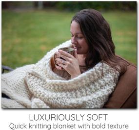 img 2 attached to 🧶 Organic Super Chunky Merino Blanket Knitting Kit. Includes Ultra-Soft Air Merino Yarn, Oversized Wooden Needles & Printed Cape Cod Blanket Pattern. Shade: Natural White