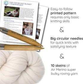 img 3 attached to 🧶 Organic Super Chunky Merino Blanket Knitting Kit. Includes Ultra-Soft Air Merino Yarn, Oversized Wooden Needles & Printed Cape Cod Blanket Pattern. Shade: Natural White