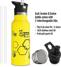 img 3 attached to 🧃 Involve & Evolve Insulated Water Bottle: 3 Lids, Straw Lid, Kids Reusable, Stainless Steel Flask, Metal Thermos - 12oz, 17oz, 20oz, 25oz