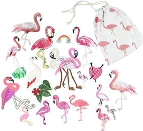 img 4 attached to 🦩 Set of 18 DIY Embroidery Flamingo Patches - Pink Flamingo Applique Patches for Jeans, Clothes, Jackets, Dress, Hats - Sew/Iron On Patches - Assorted Decoration Stickers Kit with Flamingo Storage Bag