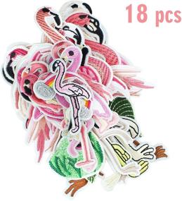 img 1 attached to 🦩 Set of 18 DIY Embroidery Flamingo Patches - Pink Flamingo Applique Patches for Jeans, Clothes, Jackets, Dress, Hats - Sew/Iron On Patches - Assorted Decoration Stickers Kit with Flamingo Storage Bag