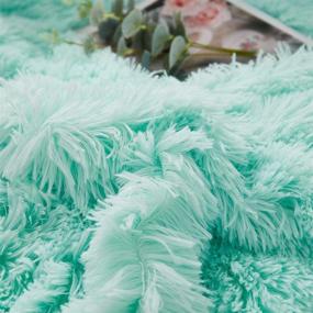 img 1 attached to 🌊 JAUXIO Luxurious Faux Fur Duvet Cover: Aqua Twin Size Plush Shaggy Bed Blanket with Ultra Soft Crystal Velvet Reverse
