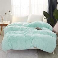 🌊 jauxio luxurious faux fur duvet cover: aqua twin size plush shaggy bed blanket with ultra soft crystal velvet reverse logo