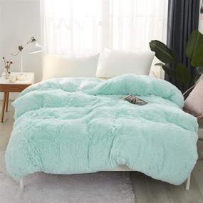 img 4 attached to 🌊 JAUXIO Luxurious Faux Fur Duvet Cover: Aqua Twin Size Plush Shaggy Bed Blanket with Ultra Soft Crystal Velvet Reverse