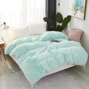 img 3 attached to 🌊 JAUXIO Luxurious Faux Fur Duvet Cover: Aqua Twin Size Plush Shaggy Bed Blanket with Ultra Soft Crystal Velvet Reverse