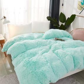 img 2 attached to 🌊 JAUXIO Luxurious Faux Fur Duvet Cover: Aqua Twin Size Plush Shaggy Bed Blanket with Ultra Soft Crystal Velvet Reverse