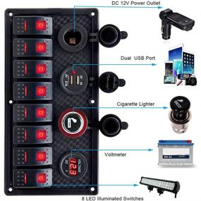 img 2 attached to 🚤 Waterproof 8 Gang Boat Rocker Switch Panel: Marine Toggle Switches with USB Charger, Voltmeter, and Circuit Breaker - Perfect for Car Truck with RED LED Light