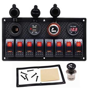 img 4 attached to 🚤 Waterproof 8 Gang Boat Rocker Switch Panel: Marine Toggle Switches with USB Charger, Voltmeter, and Circuit Breaker - Perfect for Car Truck with RED LED Light