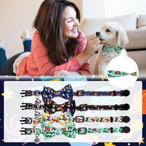 img 1 attached to 4-Piece Sadnyy Universe Dinosaur Breakaway Cat Collar Set with Cute Bow Tie and Bell - Adjustable Safety Pet Collar with Universe Dinosaur Pattern for Kitten Kitty Cat - 4 Styles