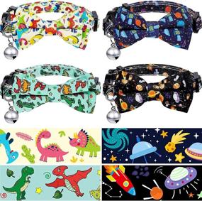 img 4 attached to 4-Piece Sadnyy Universe Dinosaur Breakaway Cat Collar Set with Cute Bow Tie and Bell - Adjustable Safety Pet Collar with Universe Dinosaur Pattern for Kitten Kitty Cat - 4 Styles