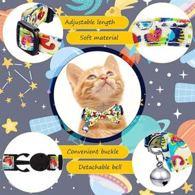 img 2 attached to 4-Piece Sadnyy Universe Dinosaur Breakaway Cat Collar Set with Cute Bow Tie and Bell - Adjustable Safety Pet Collar with Universe Dinosaur Pattern for Kitten Kitty Cat - 4 Styles