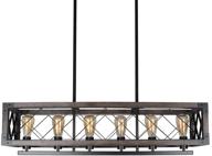 bizinlumin long wood rectangle cage kitchen island chandelier light - metal farmhouse dining room lighting rustic industrial billiard pool table edison light fixture with 6 e26 lights (by19005) logo