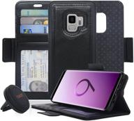 📱 navor universal car mount & detachable magnetic wallet case with rfid protection: samsung galaxy s9 [vajio series] - black logo