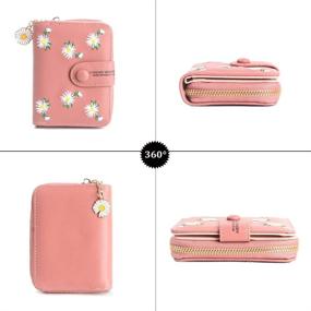 img 3 attached to 👛 Женский кошелек Ecohaso в маленьком размере: компактный двухскладчатый карманный кошелек из кожи с молнией для монет и подвеской в виде мака (розовый)