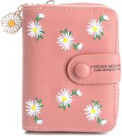 👛 ecohaso small women's wallet: compact bifold leather pocket wallet with zipper coin purse and daisy pendant (pink) logo