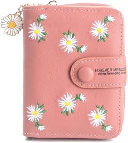 img 4 attached to 👛 Ecohaso Small Women's Wallet: Compact Bifold Leather Pocket Wallet with Zipper Coin Purse and Daisy Pendant (Pink)