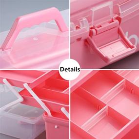 img 1 attached to 🎨 Kinsorcai 12'' Clear Plastic Storage Tool Box with Three Layers - Multipurpose Organizer and Portable Handled Storage Case for Art Craft, Cosmetic, and More (Pink)