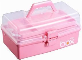 img 4 attached to 🎨 Kinsorcai 12'' Clear Plastic Storage Tool Box with Three Layers - Multipurpose Organizer and Portable Handled Storage Case for Art Craft, Cosmetic, and More (Pink)