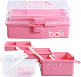 img 2 attached to 🎨 Kinsorcai 12'' Clear Plastic Storage Tool Box with Three Layers - Multipurpose Organizer and Portable Handled Storage Case for Art Craft, Cosmetic, and More (Pink)