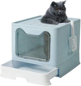 img 3 attached to 🐱 Foldable Top Entry Covered Cat Litter Box with Scoop - TWSOUL Cat Litter Box: Easy to Clean, Odor-Free, in Blue