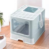 🐱 foldable top entry covered cat litter box with scoop - twsoul cat litter box: easy to clean, odor-free, in blue logo