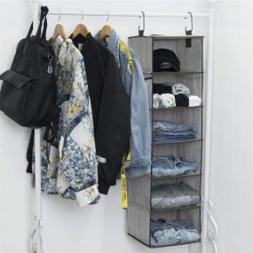 img 2 attached to 🗄️ Fabric Hanging Closet Organizer with 6 Shelves - Brown and Gray Mix, 12”W x 12”D x 42”H