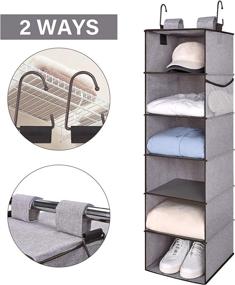 img 3 attached to 🗄️ Fabric Hanging Closet Organizer with 6 Shelves - Brown and Gray Mix, 12”W x 12”D x 42”H