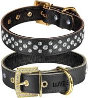 🐶 personalized leather bling crystal dog collar with golden rhinestone buckle - lovpe 3 rows - for small to medium breed dogs logo