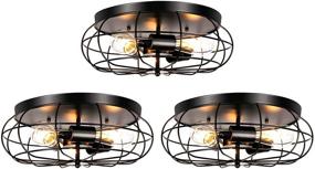 img 4 attached to 💡 Stylish and Functional: Vintage Semi Flush Mount Ceiling Light - 3 Pack LEDMO, Industrial Metal Cage Light Fixture with 3 Lights