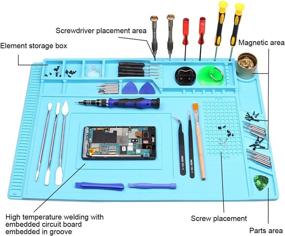 img 3 attached to Blue Silicone Repair Mat: Large Heat Insulation Mat for Soldering Iron, Phone and Computer Repair, Heat Gun, Electronics Disassembly (17.79''×11.69'')