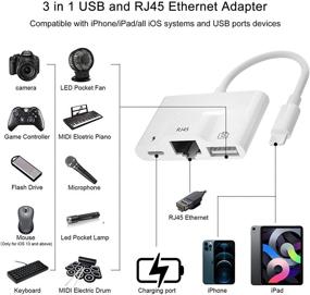 img 3 attached to 🔌 3 в 1 адаптер Ethernet с USB-камерой и зарядкой, USB-разъем OTG, поддержка USB-флешки, MIDI-клавиатуры, мыши, высокоскоростной передачи данных