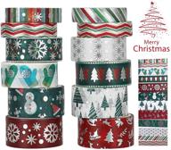 🎄 christmas holiday washi tape set - xmas winter foil masking tape bulk pack for bullet journal, kids craft supplies with snowflake, tree, deer, striped designs - perfect for christmas card making, gift wrapping - includes 12 rolls logo