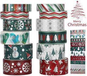 img 4 attached to 🎄 Christmas Holiday Washi Tape Set - Xmas Winter Foil Masking Tape Bulk Pack for Bullet Journal, Kids Craft Supplies with Snowflake, Tree, Deer, Striped Designs - Perfect for Christmas Card Making, Gift Wrapping - Includes 12 Rolls